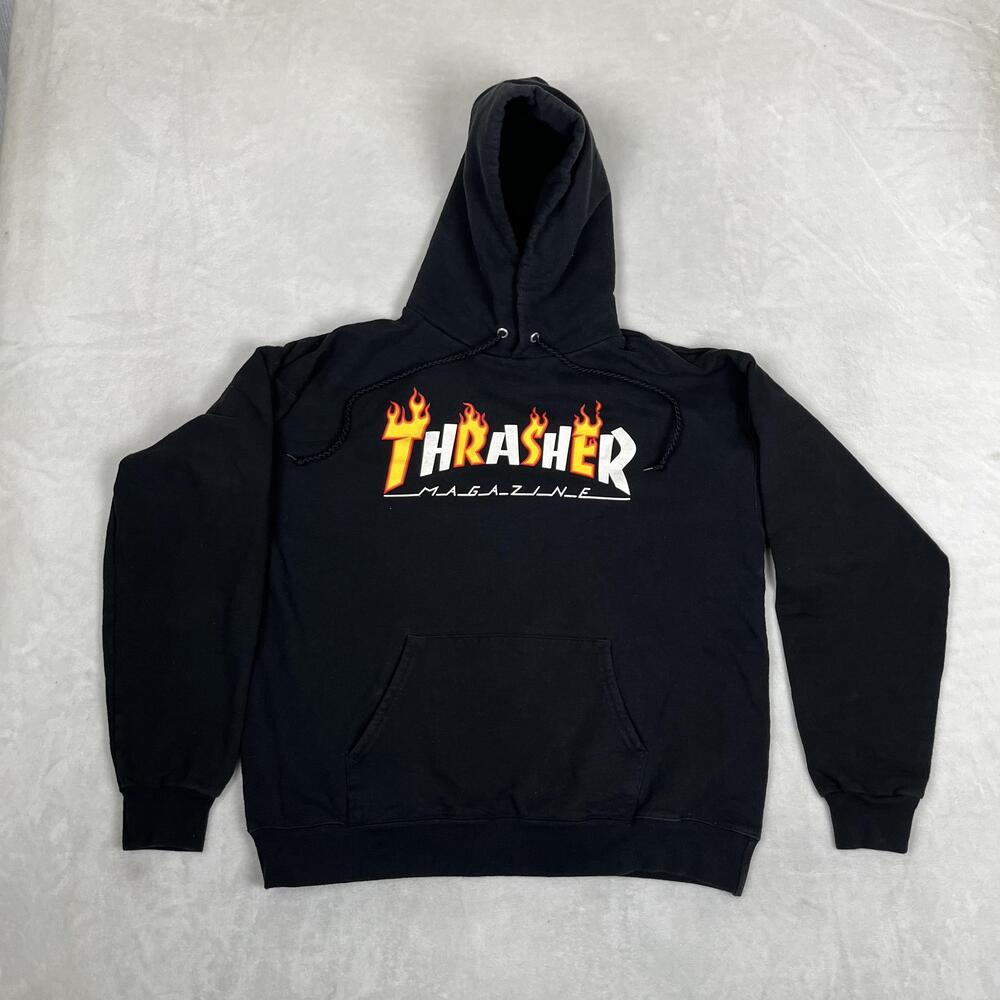 Thrasher Hoodie Mens S/M Black Flame Logo Fleece Pullover Sweatshirt Skate